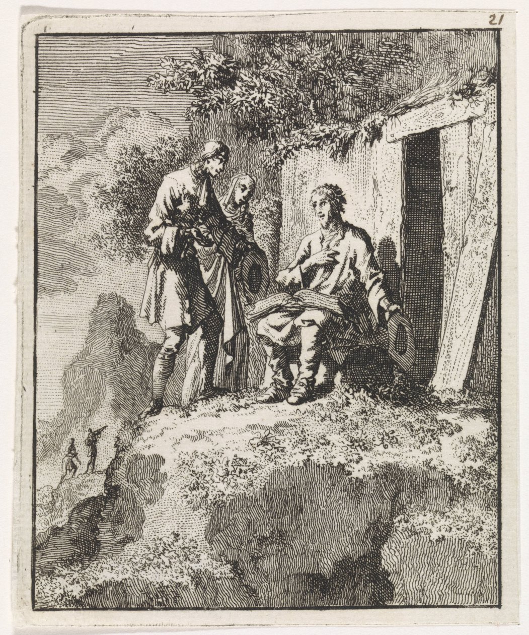 Eremita visitado por duas figuras de Jan Luyken