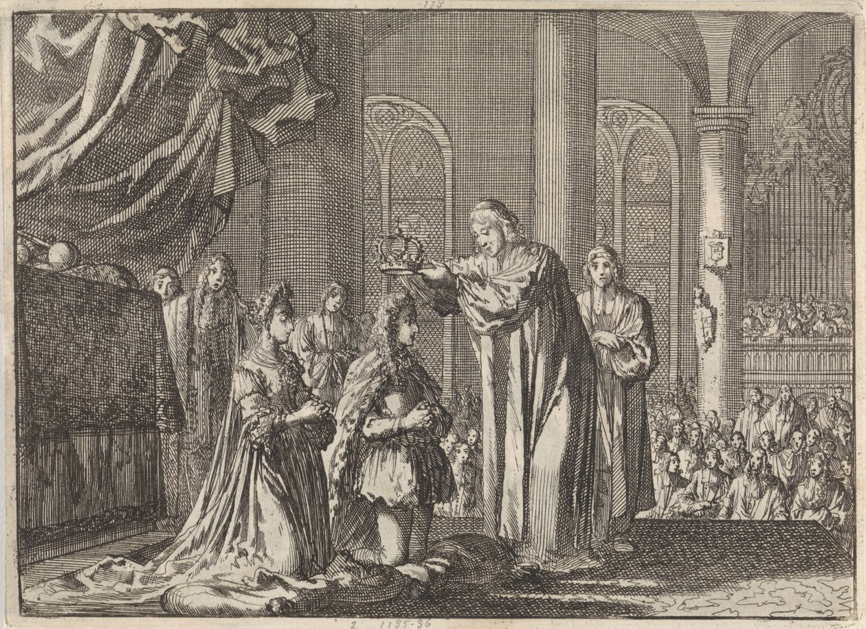 Coroação de Guilherme III e Maria II Stuart pelo Arcebispo de Cantuária, 1689 de Jan Luyken