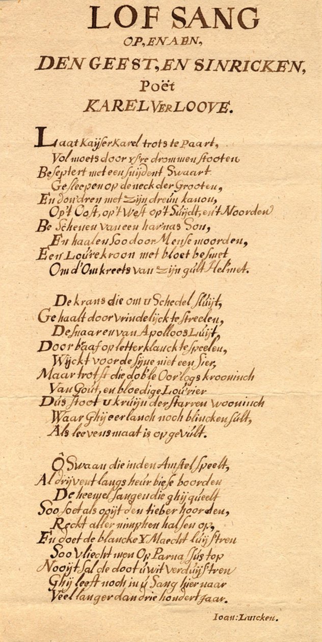 Canto de louvor para e ao engenhoso poeta Karel Verloove de Jan Luyken