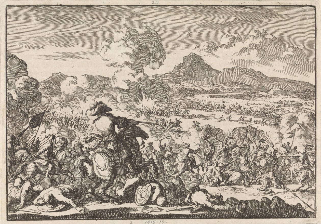 Vitória do príncipe Eugênio sobre os turcos no Tisza, 1697 de Jan Luyken