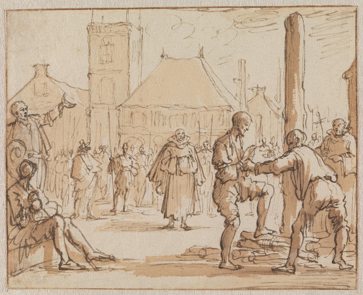 Pieter Bekjen sobe para a fogueira em Amesterdão em 1569 de Jan Luyken