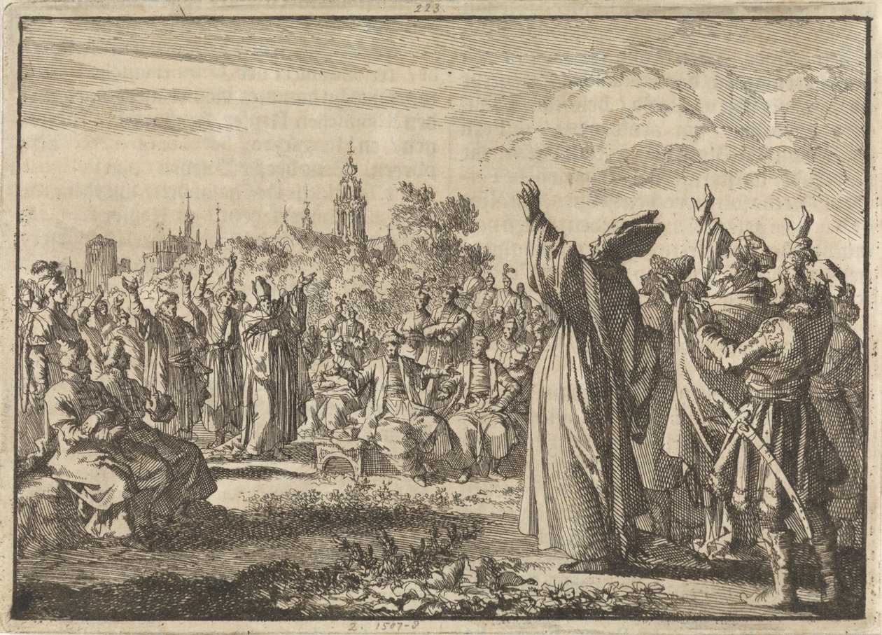 Dieta polonesa em que Augusto II, o Forte, é proclamado rei por um partido e o francês Luís de Bourbon-Conti pelo outro, 1697 de Jan Luyken