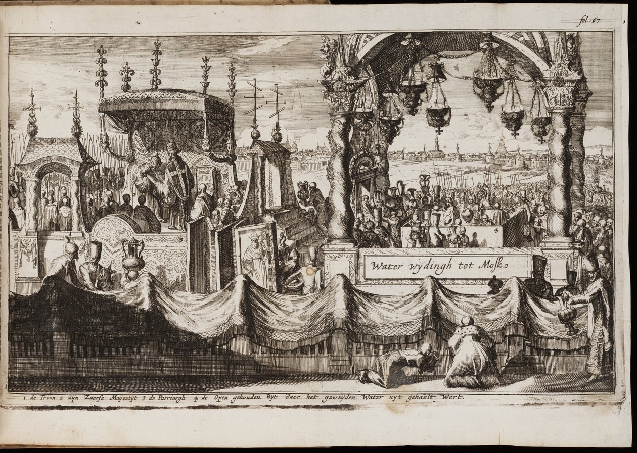 A grande bênção das águas em Moscou, 1677 de Jan Luyken