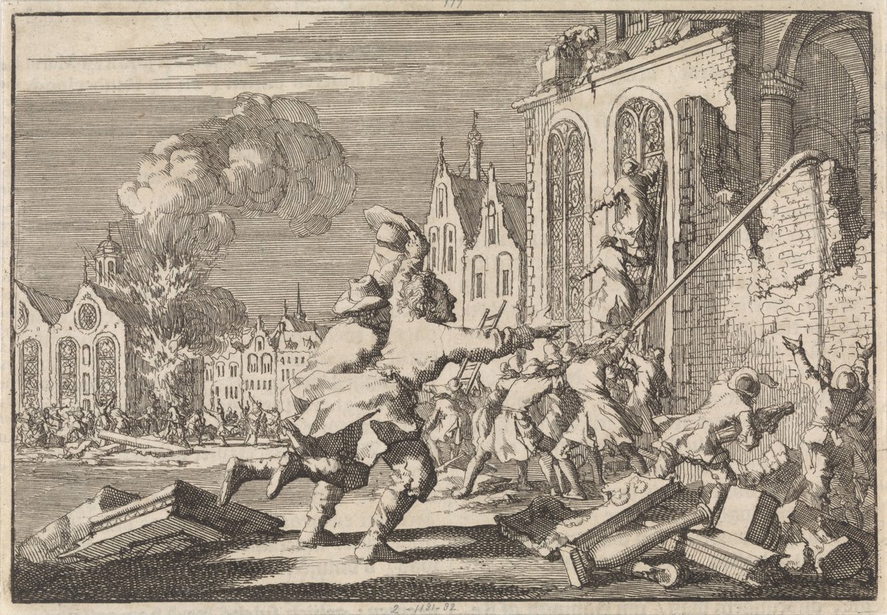 Destruição de capelas católicas em Londres, 1688 de Jan Luyken