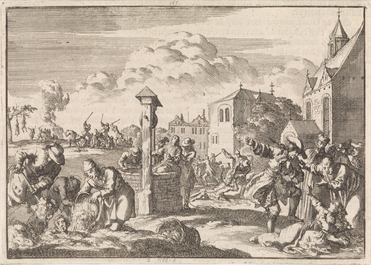 Perseguição de protestantes por Marsaut em Niort, 1682 de Jan Luyken