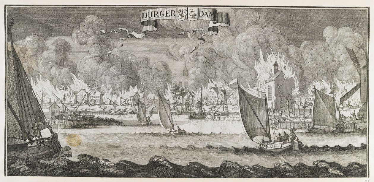 Vista da vila de Durgerdam, perto de Amsterdã, durante o incêndio de 1687 (gravura) de Jan Luyken