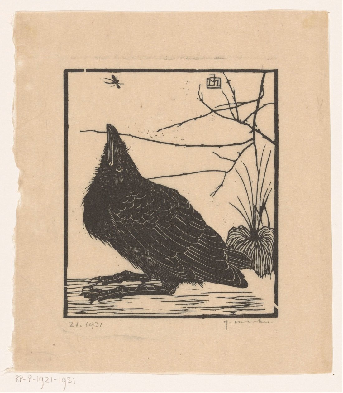 Corvo, a olhar para o mosquito de Jan Mankes (signed by artist)