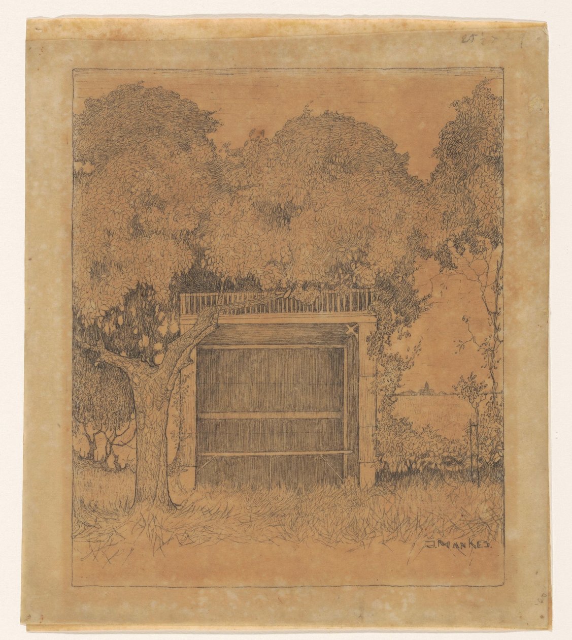 Arborização do jardim sob duas árvores de Jan Mankes (signed by artist)