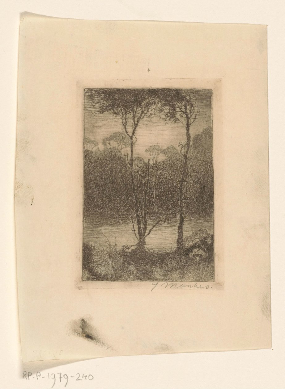 Duas árvores pela água Transmissão à noite (título original) de Jan Mankes (signed by artist)