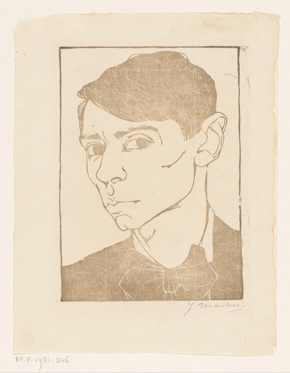 Auto-retrato com laço de gravata-borboleta de Jan Mankes (signed by artist)