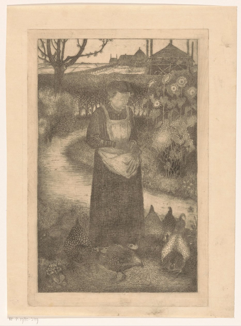 Anne Zernike alimenta as galinhas de Jan Mankes