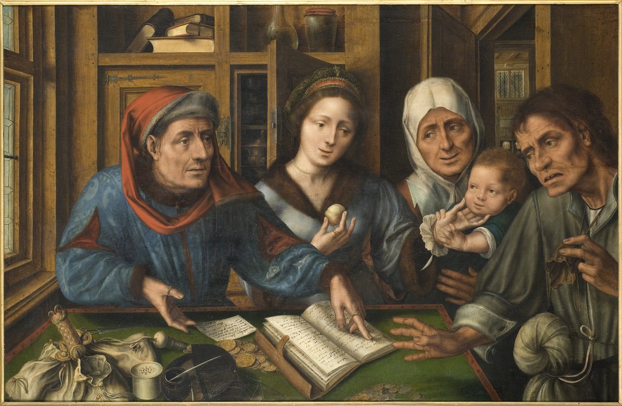 The Tithing, por Massys (Matsys), Jan (1510-1575). Óleo sobre madeira de Jan Massys