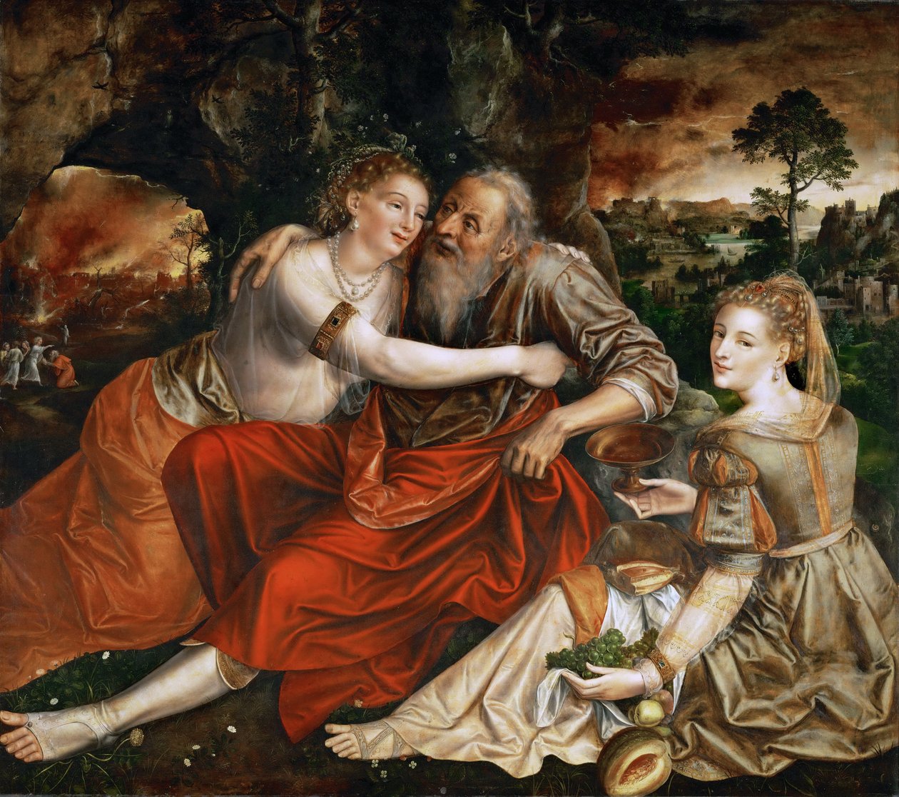 Loth et ses filles - Lot and his Daughters - Jan Massys (Matsys, Metsys, Matsijs) (1510-1575). Óleo sobre madeira de Jan Massys