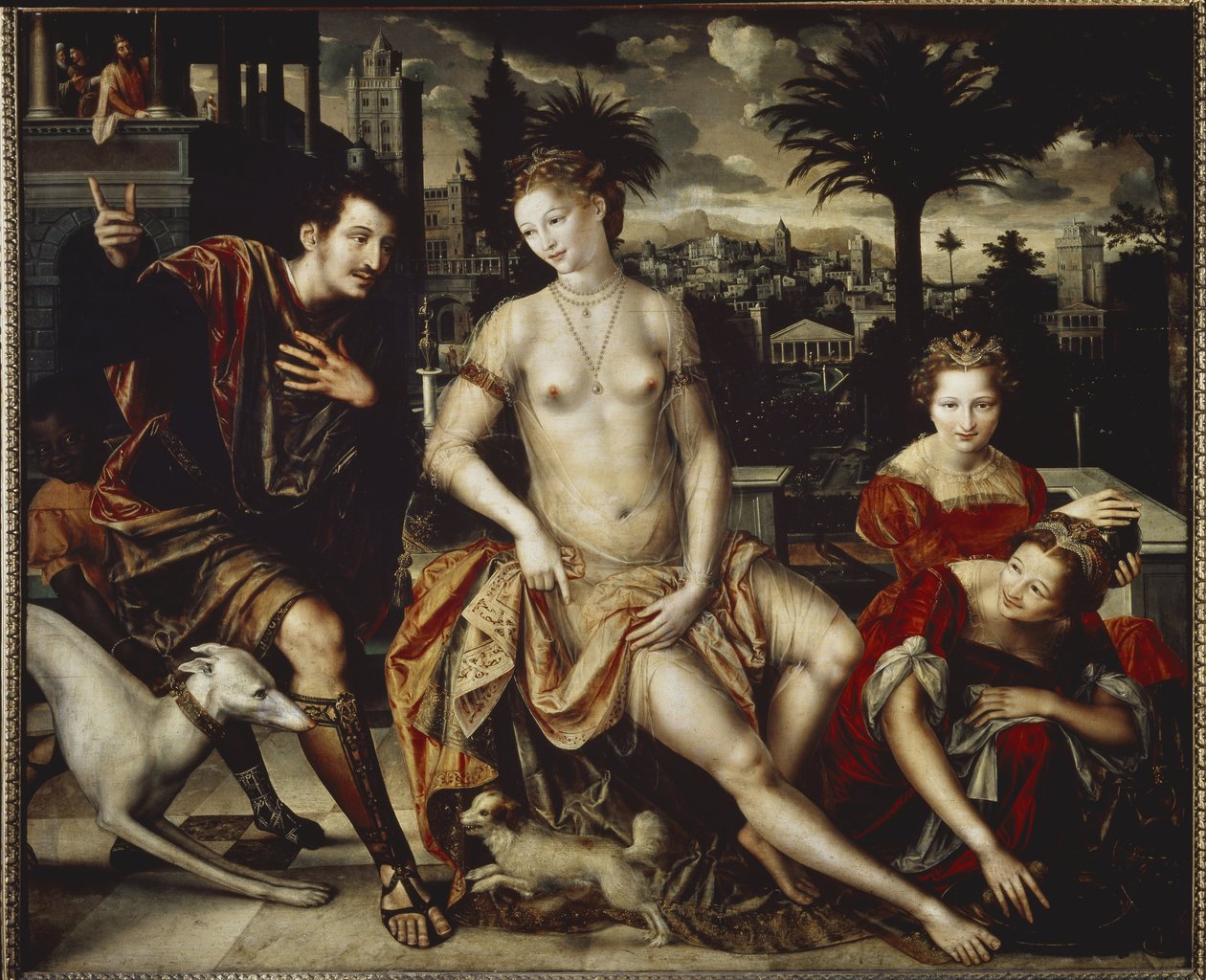 David e Bethsabee - Óleo sobre madeira de Jan Massys or Metsys