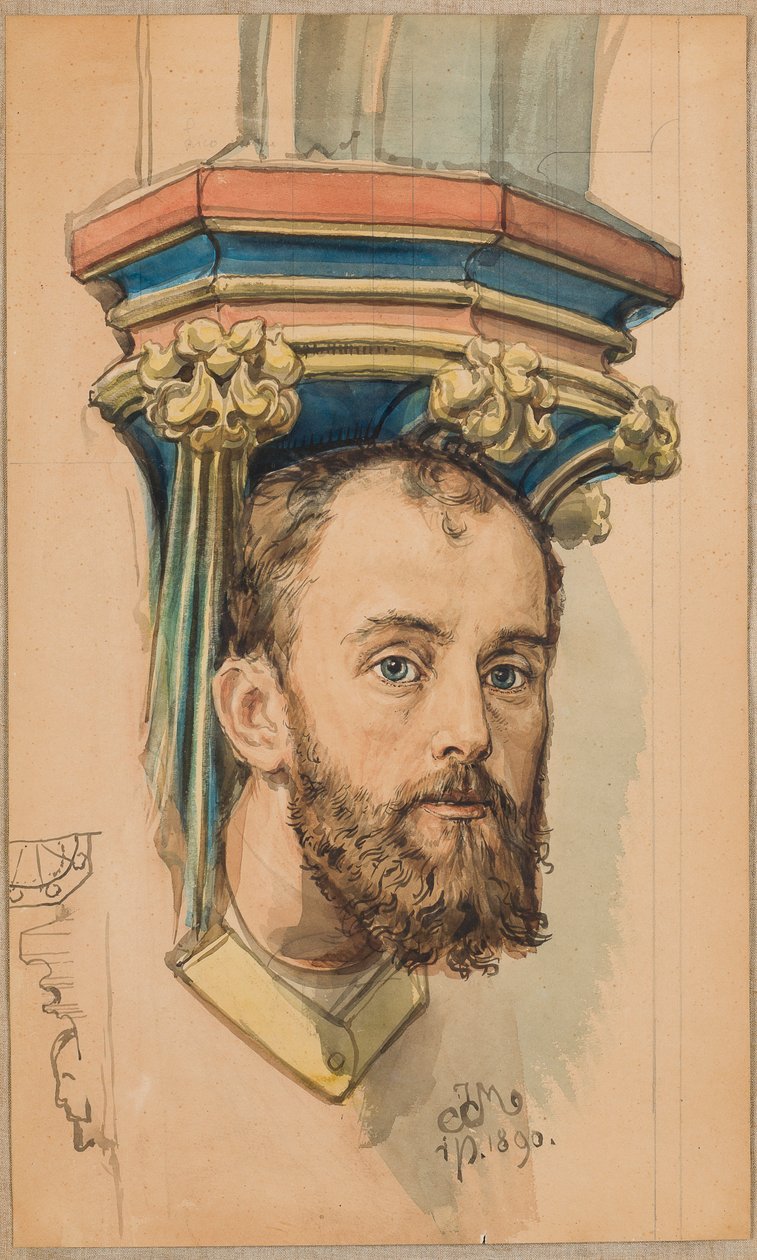 Cartela para a policromia da Igreja de Santa Maria - Consola em forma de cabeça masculina (retrato de T. Stryjeński) de Jan Matejko