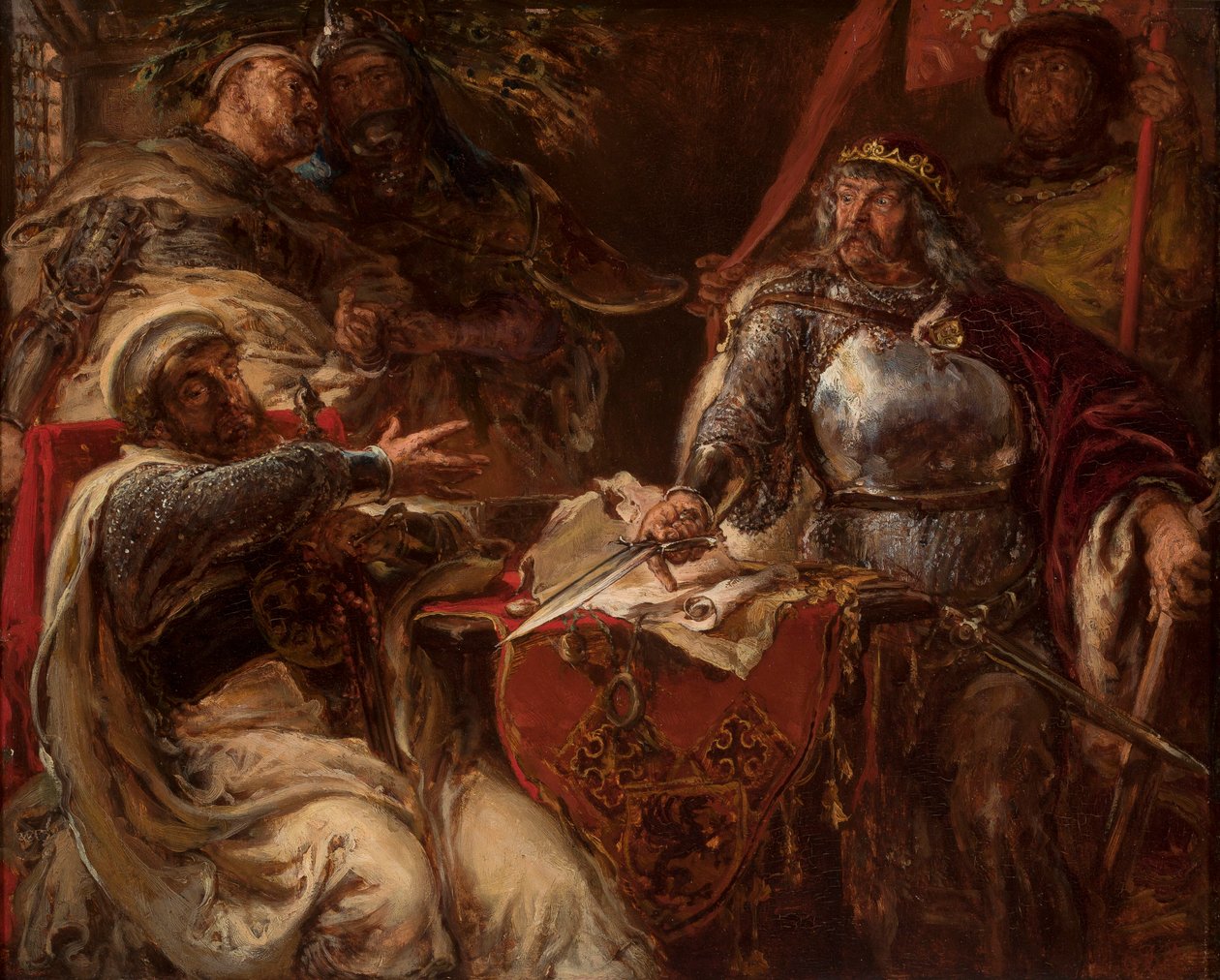 O rei Władysław Łokietek rompe as negociações com os Cavaleiros Teutónicos de Jan Matejko