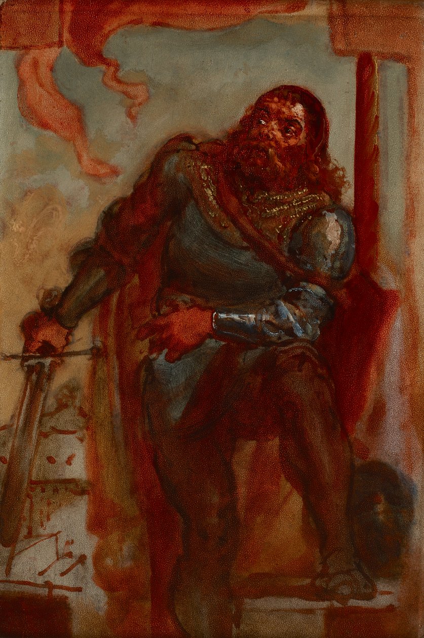 Esboço para a pintura «Wacław Wilczek durante a defesa do mosteiro beneditino de Trzebice, na Morávia, em 1468, contra Matias Corvino» de Jan Matejko