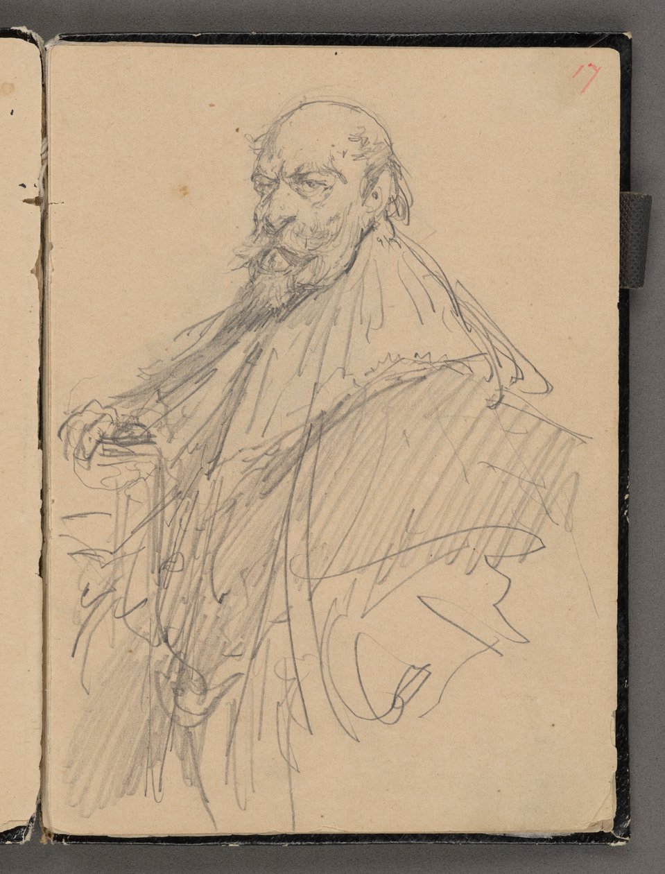 Caderno de esboços de Jan Matejko dos anos 1861-1863. Desenho de um só lado. Frente: esboço de uma figura masculina em traje histórico. de Jan Matejko