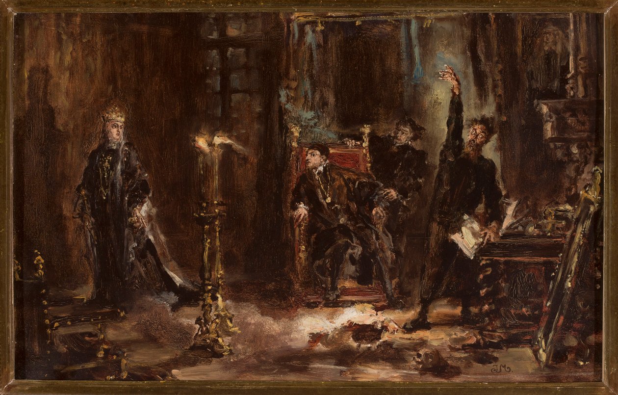Twardowski evoca o espírito de Bárbara perante Sigismundo Augusto, esboço de Jan Matejko