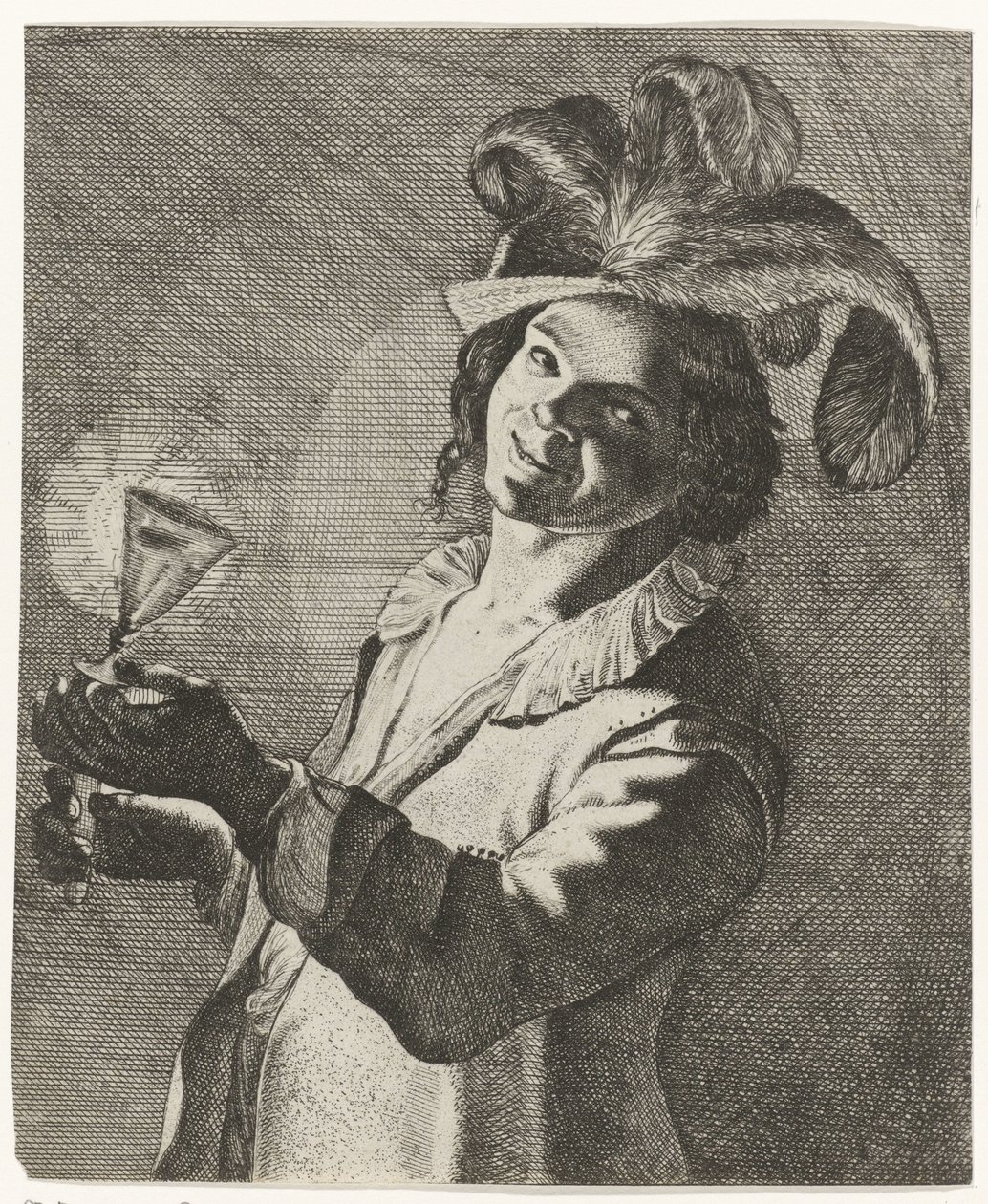 Menino sorridente com um copo na mão de Jan Matham (possibly)