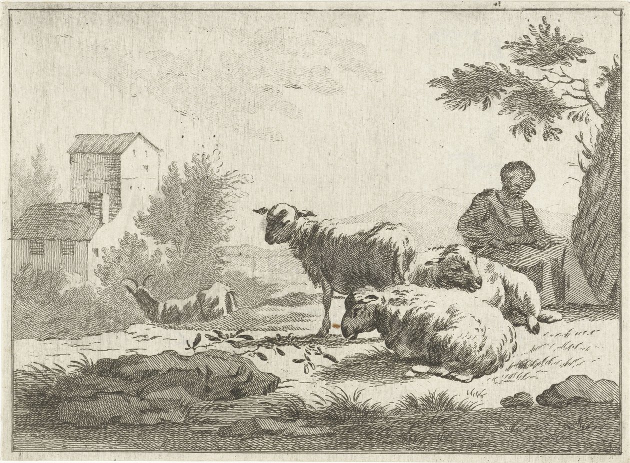 Pastora com rebanho de ovelhas de Jan Matthias Cok