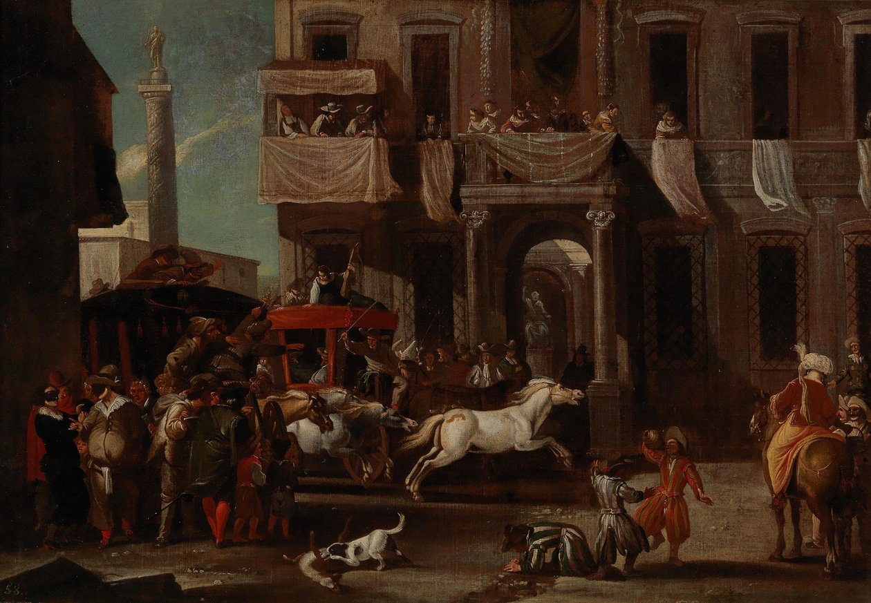 A Corrida dos Cavalos Berberes em Roma. de Jan Miel