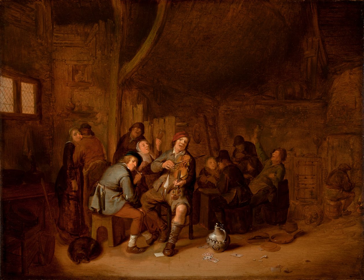 Figuras fumando e tocando música em uma pousada, c.1640 (óleo no painel) de Jan Miense Molenaer