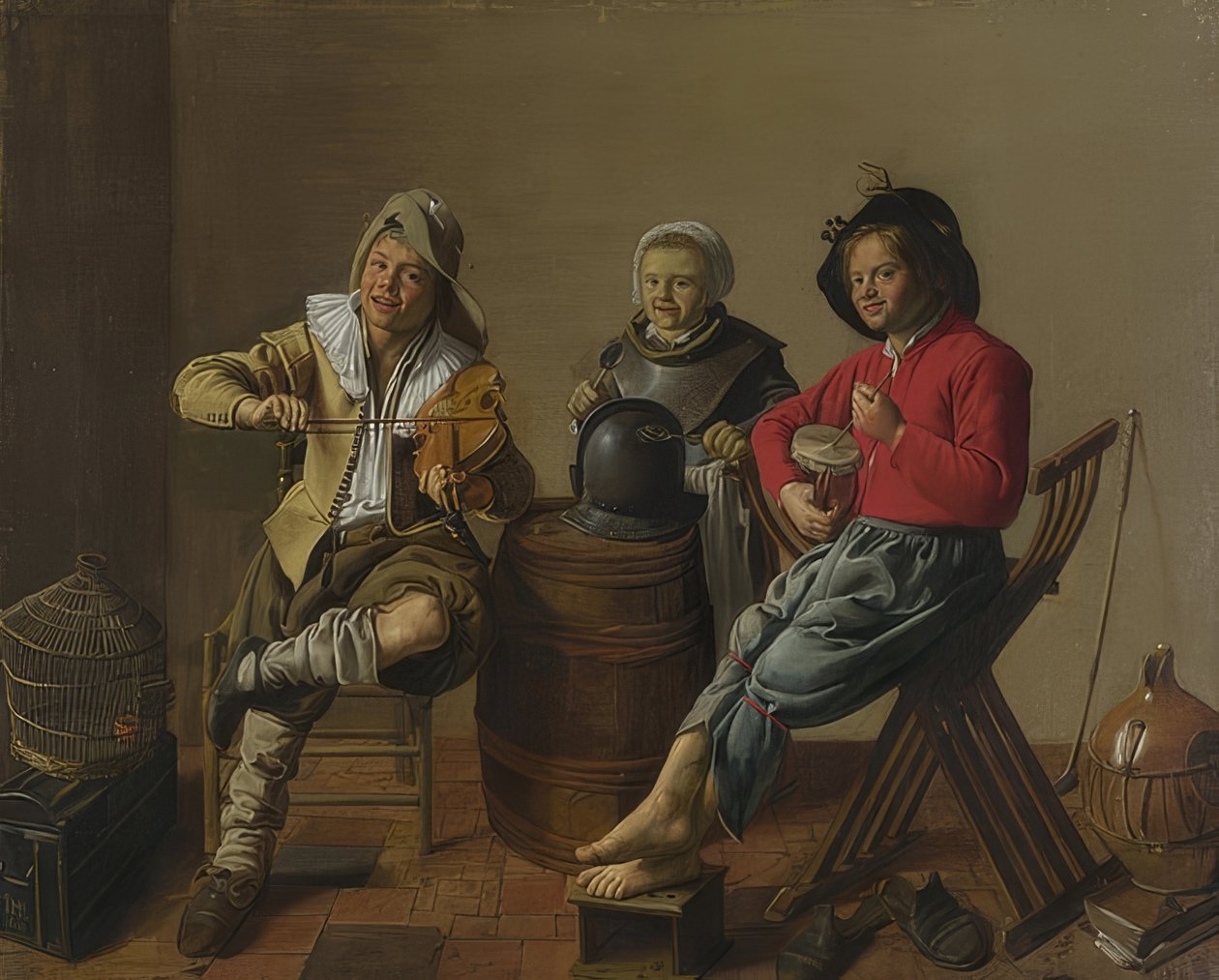 Dois meninos e uma garota fazendo música. 1629 de Jan Miense Molenaer