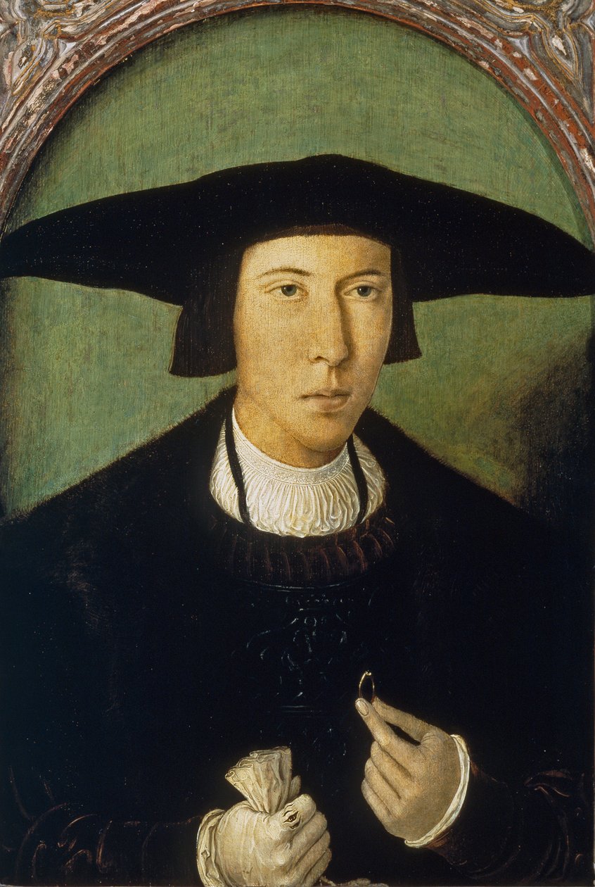 "Retrato de um Jovem Pintura de Jan Mostaert (1472/73-1555/56) cerca de 1520 Dim 53x37 cm Museo del Prado, Madrid de Jan Mostaert
