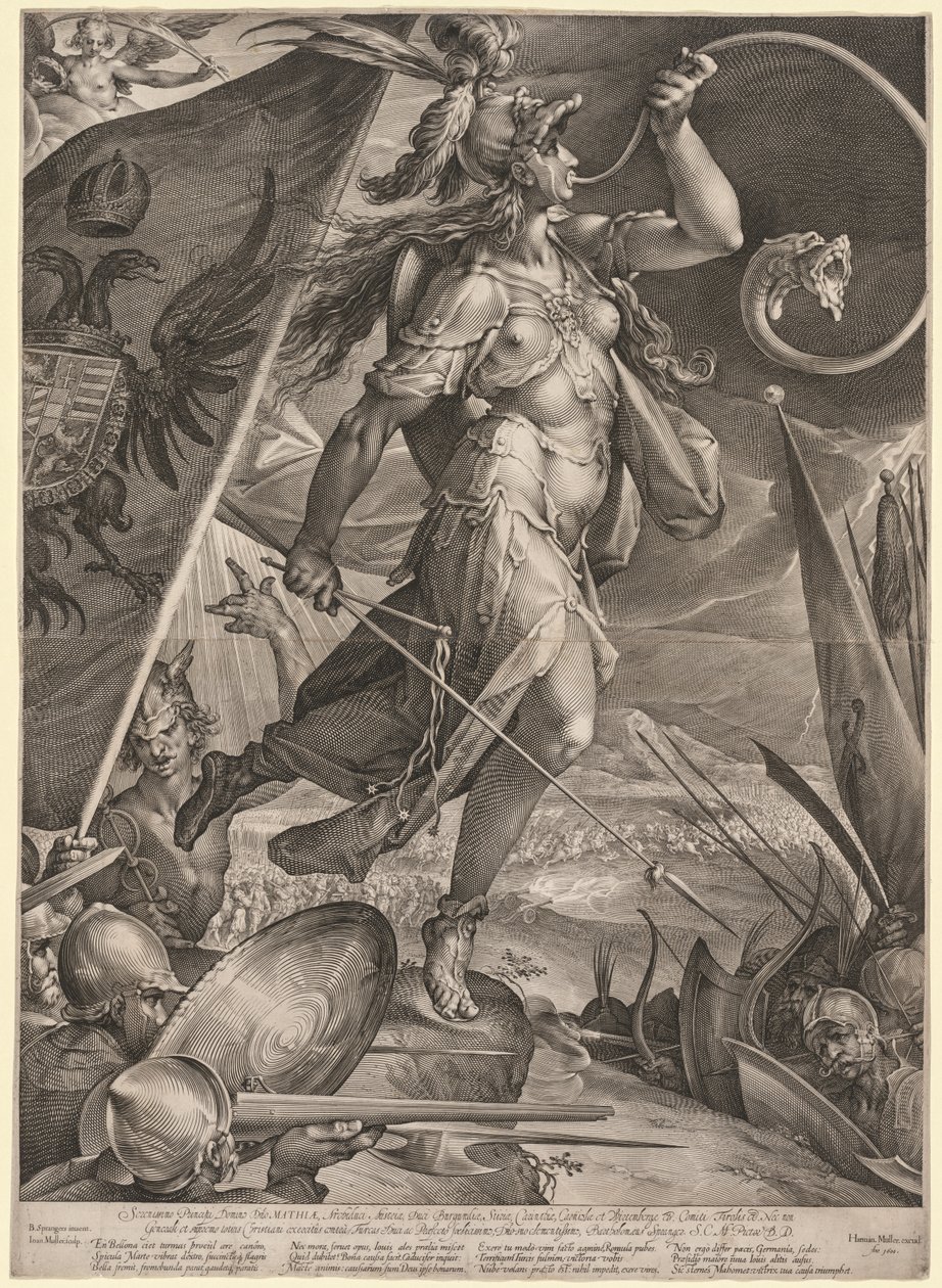 Bellona liderando os exércitos do imperador contra os turcos, 1600. de Jan Muller