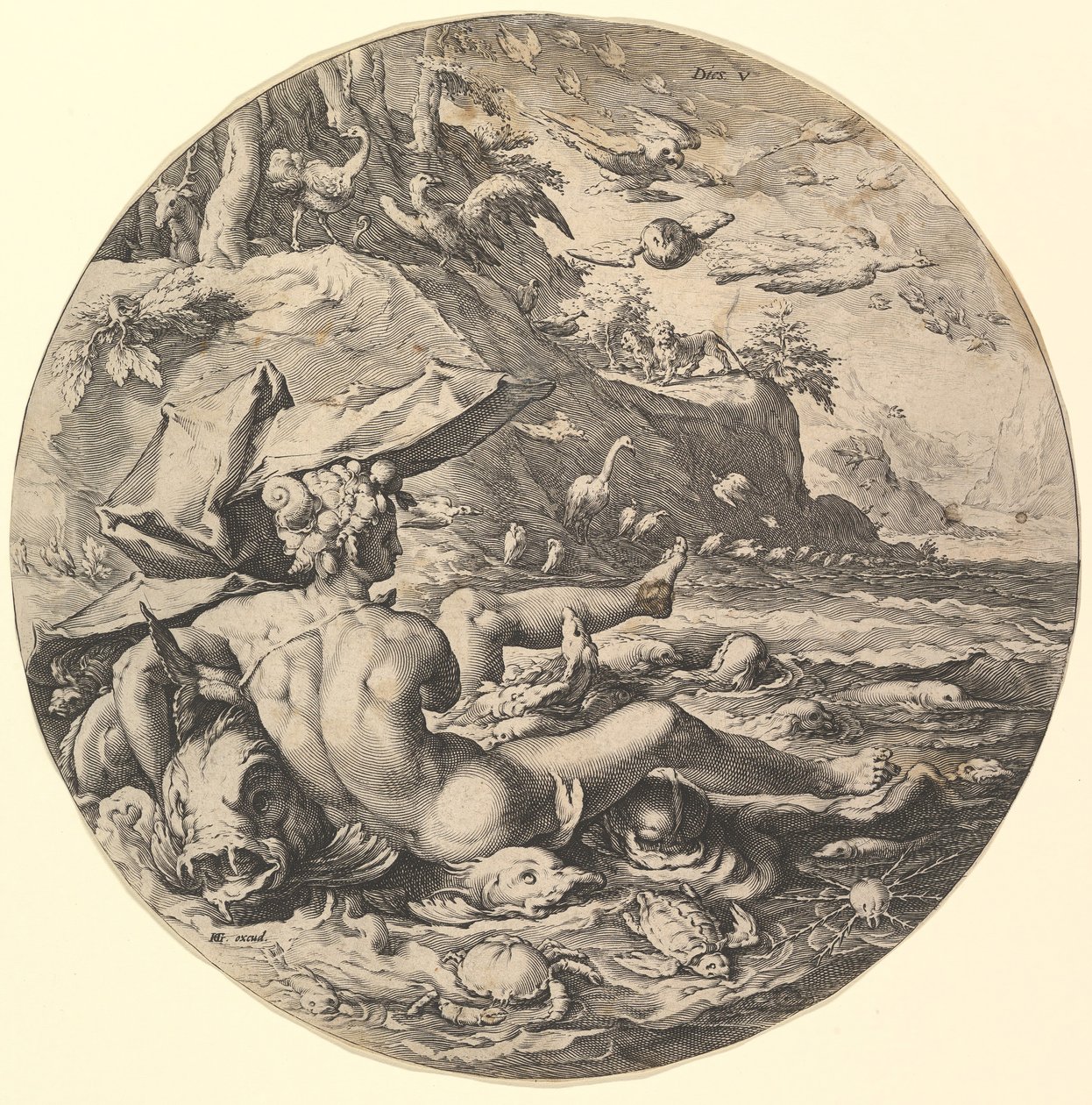 O Quinto Dia Morre V, da série A Criação do Mundo, ca. 1597. de Jan Muller