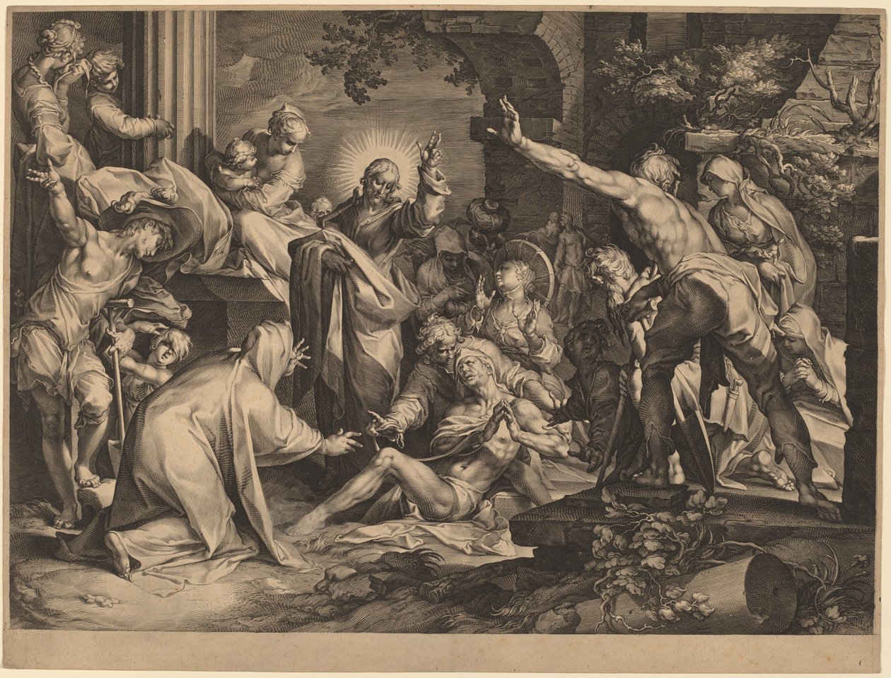A Ressurreição de Lázaro de Jan Muller after Abraham Bloemaert