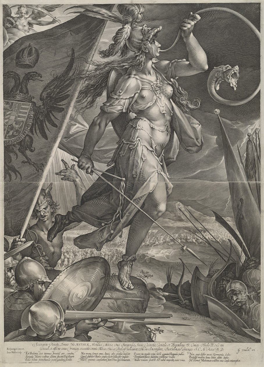 Bellona liderando os exércitos imperiais contra os turcos de Jan Muller after Bartholomaeus Spranger