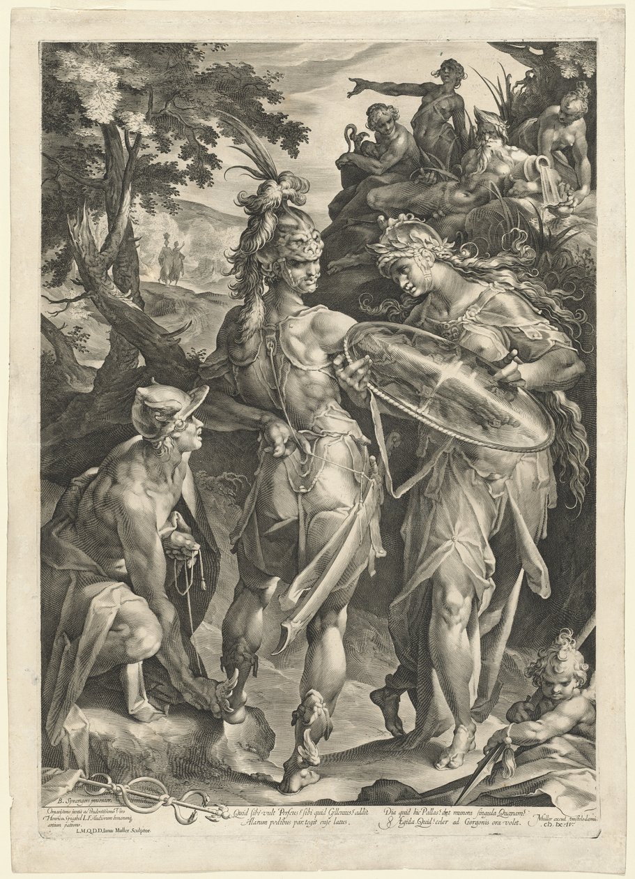 Minerva e Mercúrio Armando Perseu de Jan Muller, after Bartholomaeus Spranger