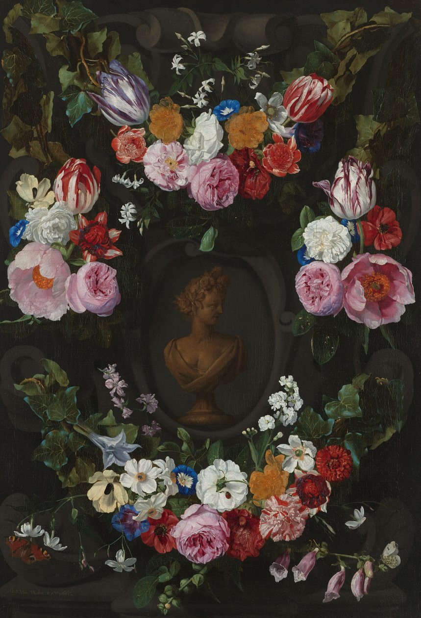 Cartouche Decorado com Swags e Sprays de Flores de Jan Philip van Thielen