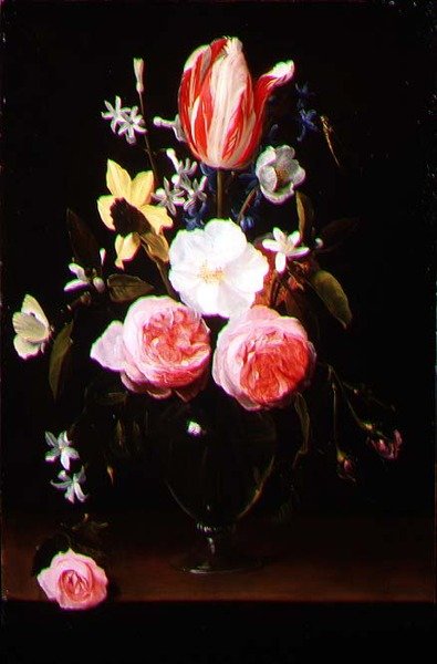 Natureza morta com flores num vaso de vidro (painel) de Jan Philip van Thielen