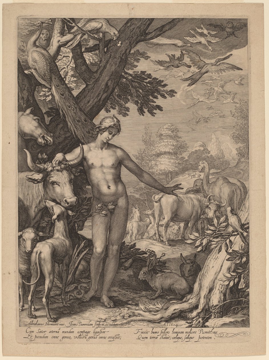 Adam nomeando os animais de Jan Pietersz Saenredam after Abraham Bloemaert