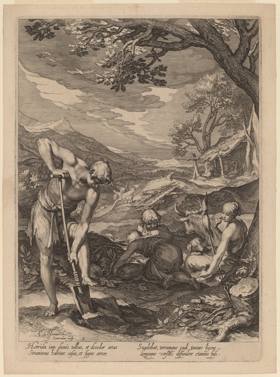 Adão e Eva trabalhando de Jan Pietersz Saenredam after Abraham Bloemaert
