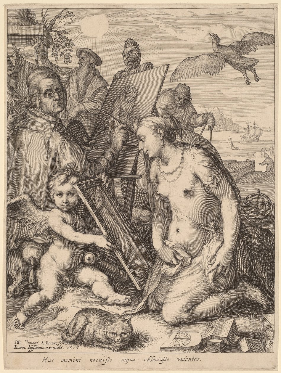 Artista pintando uma mulher nua: alegoria da percepção visual de Jan Pietersz Saenredam, after Hendrik Goltzius