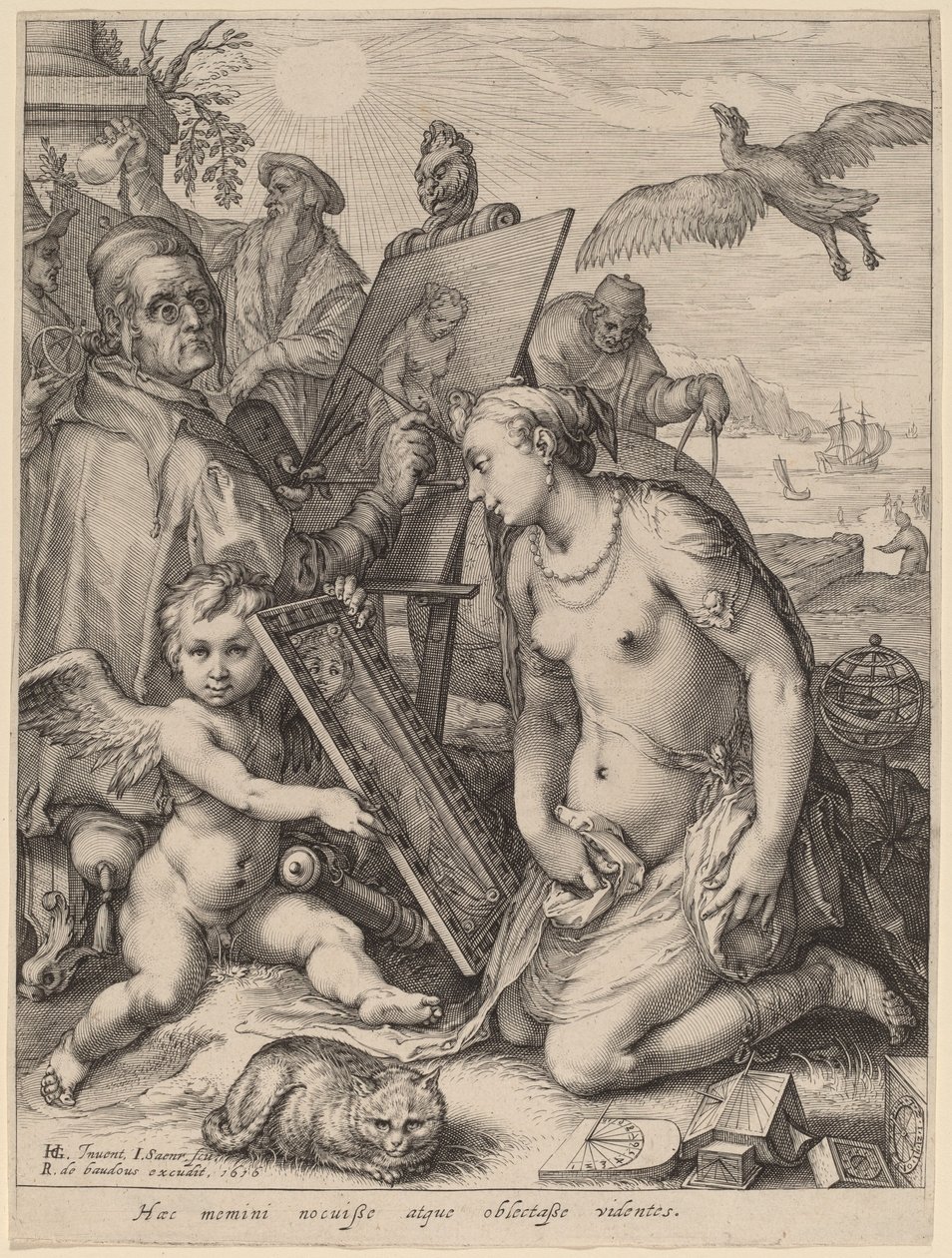 Artista pintando uma mulher nua: alegoria da percepção visual de Jan Pietersz Saenredam after Hendrik Goltzius