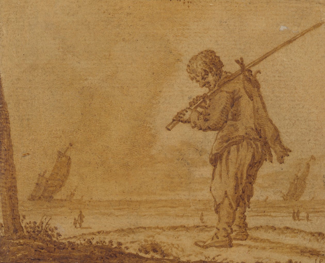 Depois do Hare-Hunt, na Costa, 1623 (caneta e tinta no papel) de Jan Porcellis