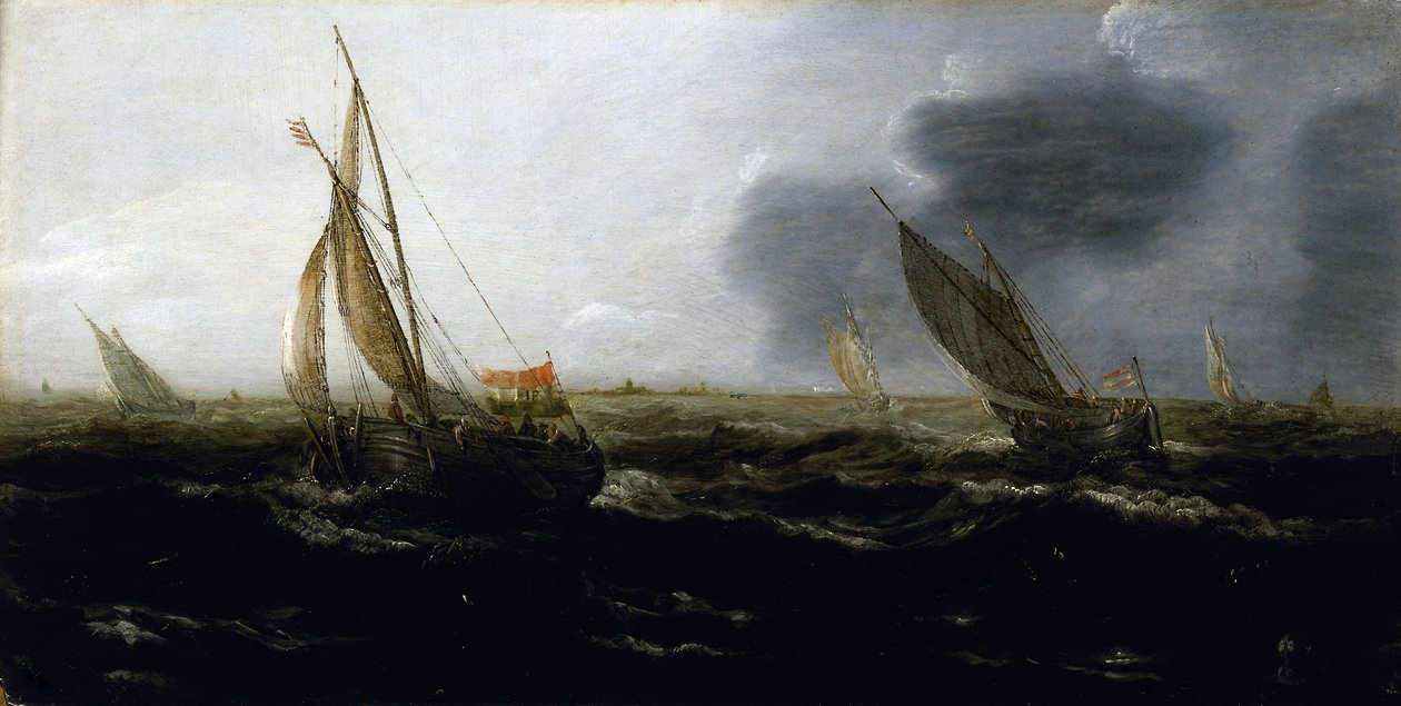 Barcos holandeses apanhados por uma brisa forte de Jan Porcellis
