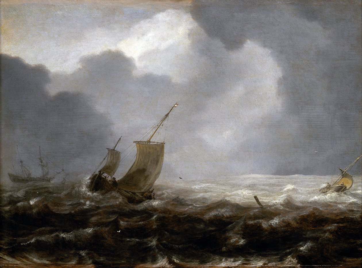 Barcos de pesca num dia de vento, no da esquerda de Jan Porcellis