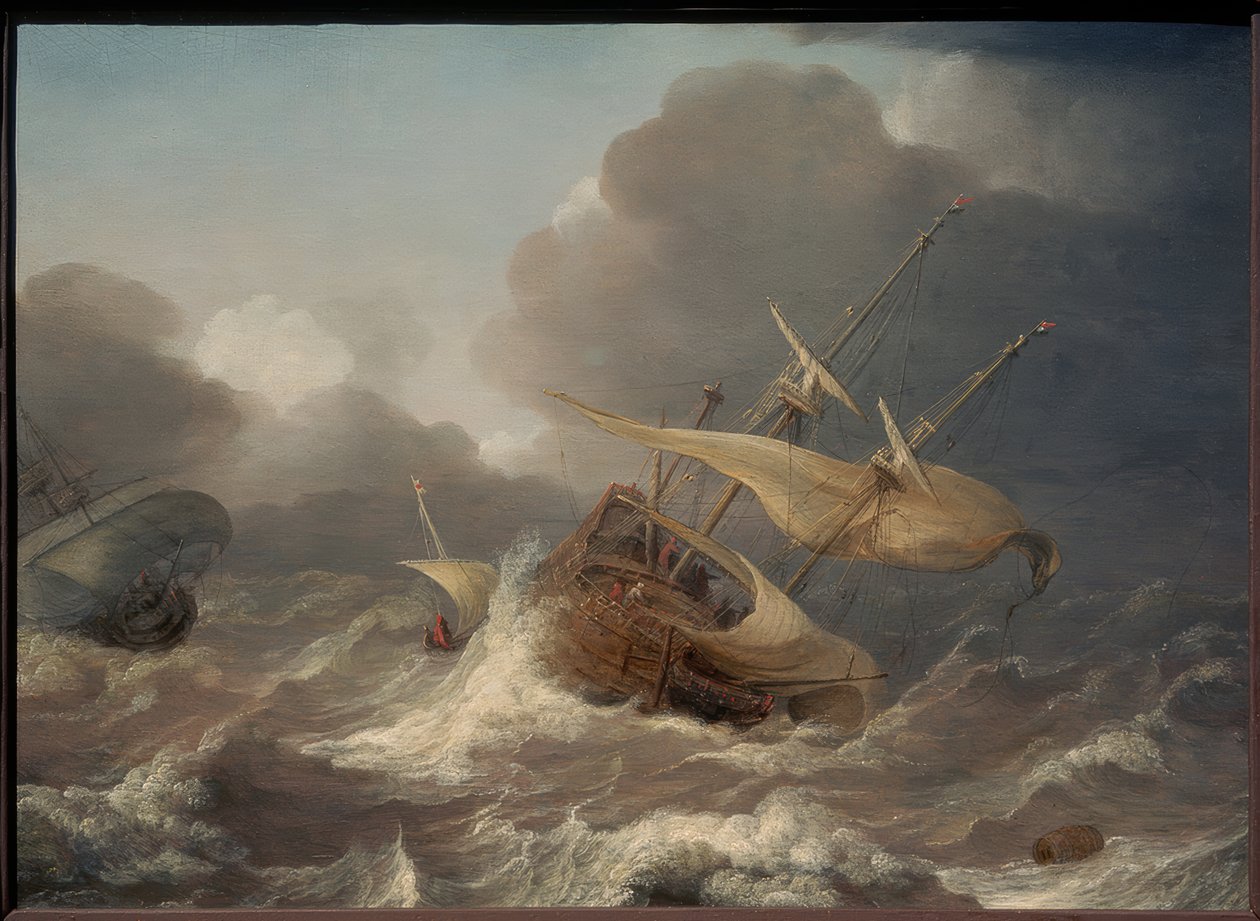 Navios holandeses em uma tempestade de Jan Porcellis