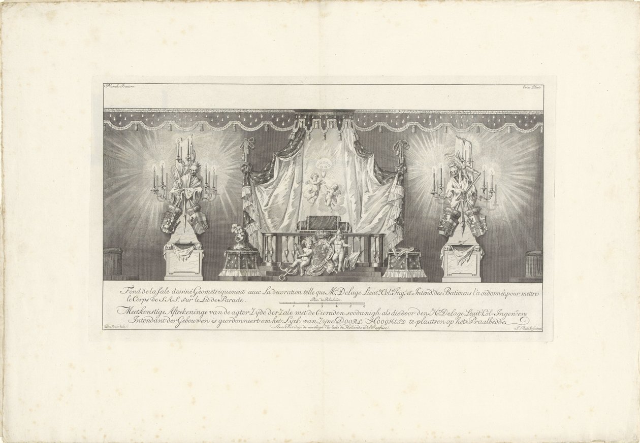 No fundo do salão com o mausoléu do Príncipe Guilherme IV, 1751
Fond de la sale dessiné Geometriquement (...) / Desenho pictórico do lado posterior do salão com as cieradas como as do Sr. Delage Leuit. Coronel: Ingen.r e Intendente de Jan Punt