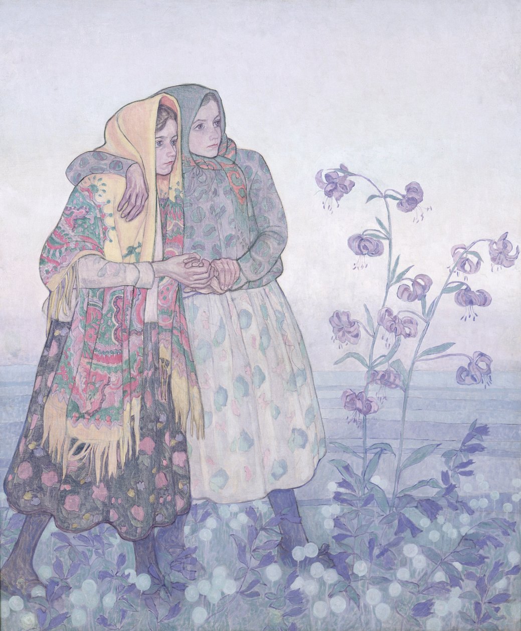Procissão das Mulheres das Terras Altas da Polónia, c.1910 (têmpera sobre tela) de Jan Rembowski