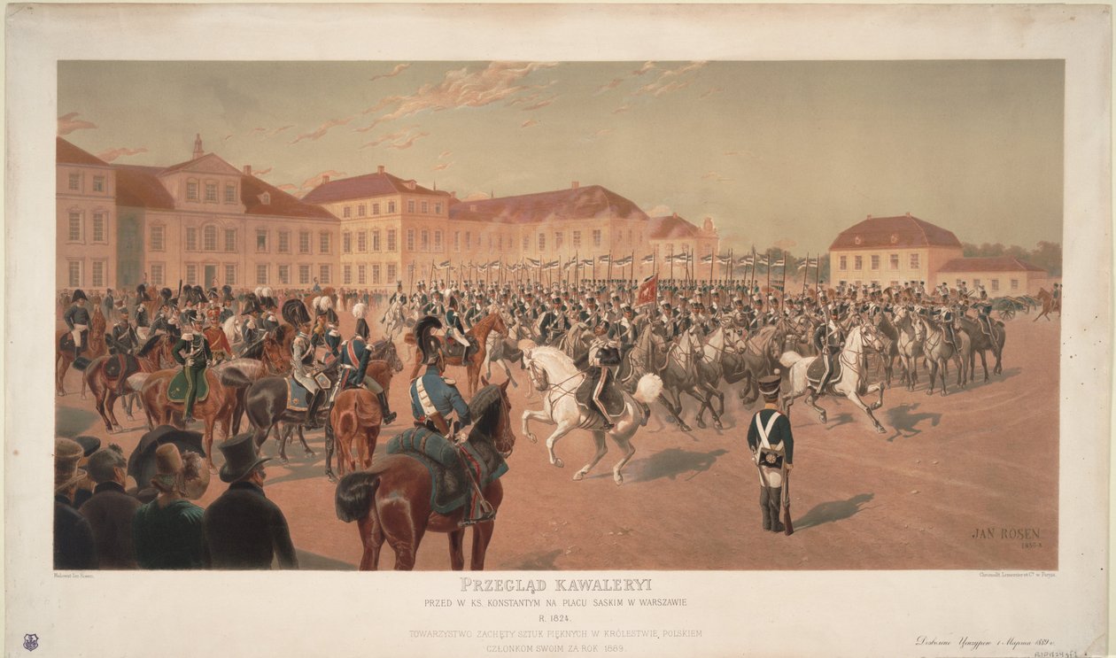 Grão-Duque Constantine Pavlovich da Rússia na Cavalry Review na Praça Saxônica em Varsóvia, 1824 de Jan Rosen
