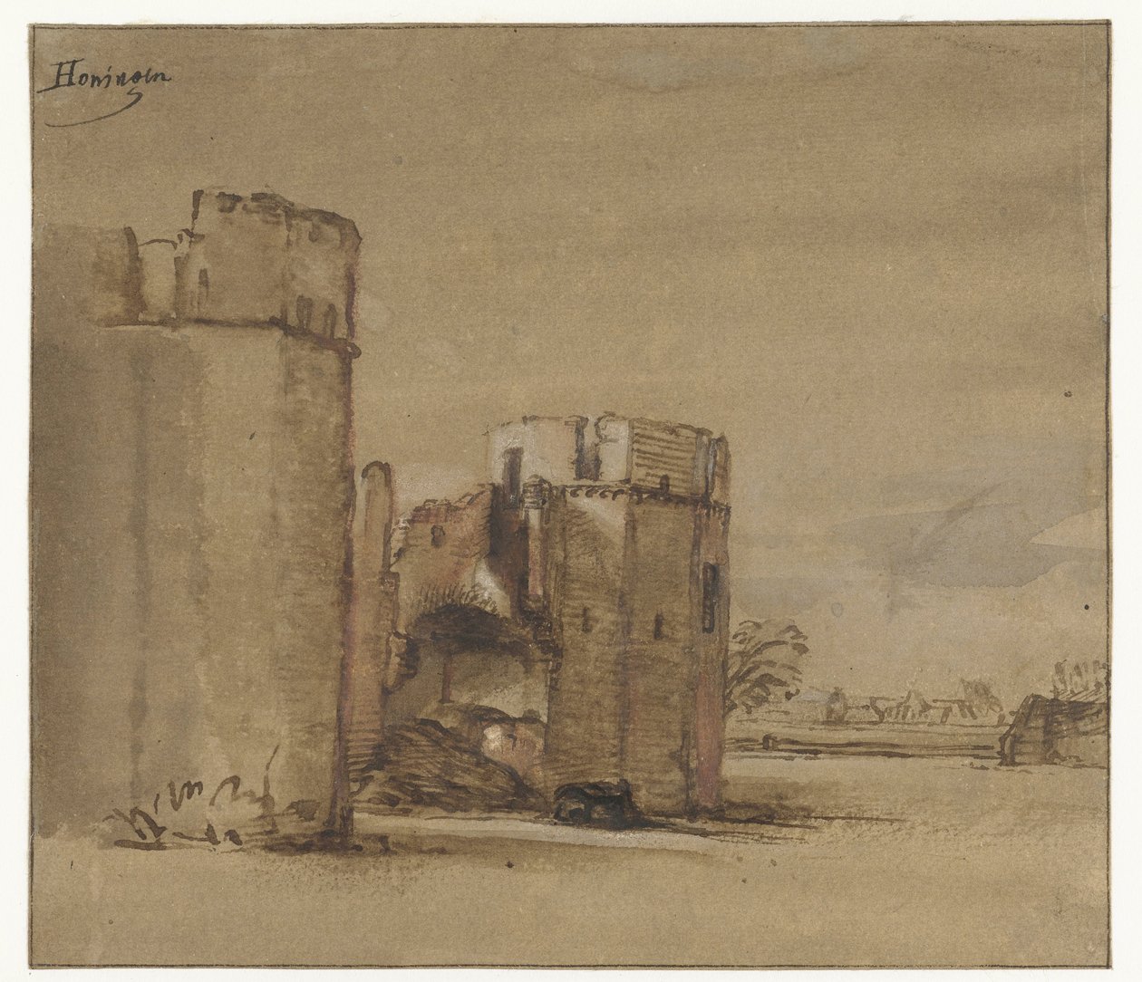 Vista de Kasteel Honingen perto de Roterdão de Jan Ruyscher (attributed to)