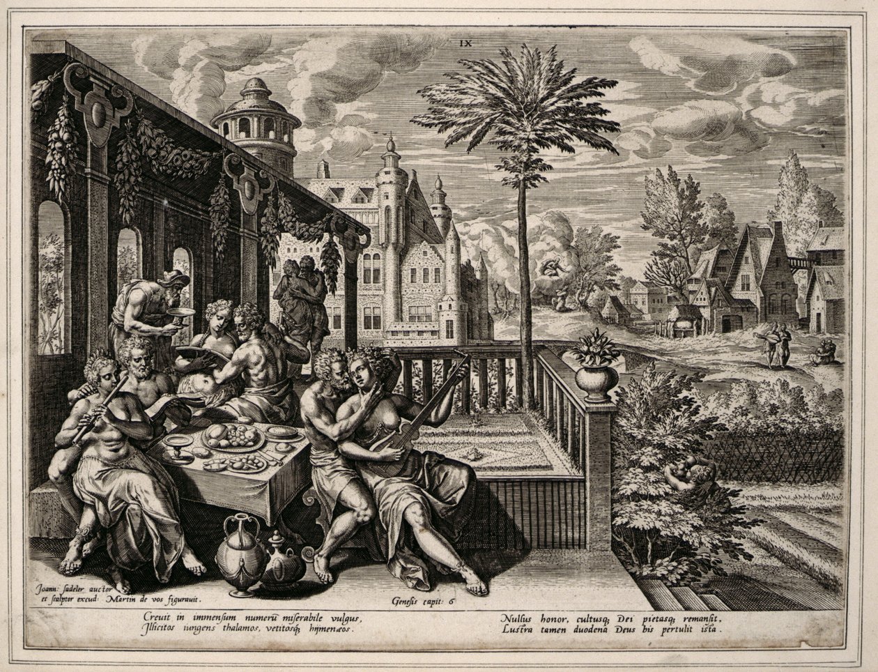 Gênesis, capítulo 6, versículo 9, c. 1.600 (gravura em papel tufado) de Jan Sadler