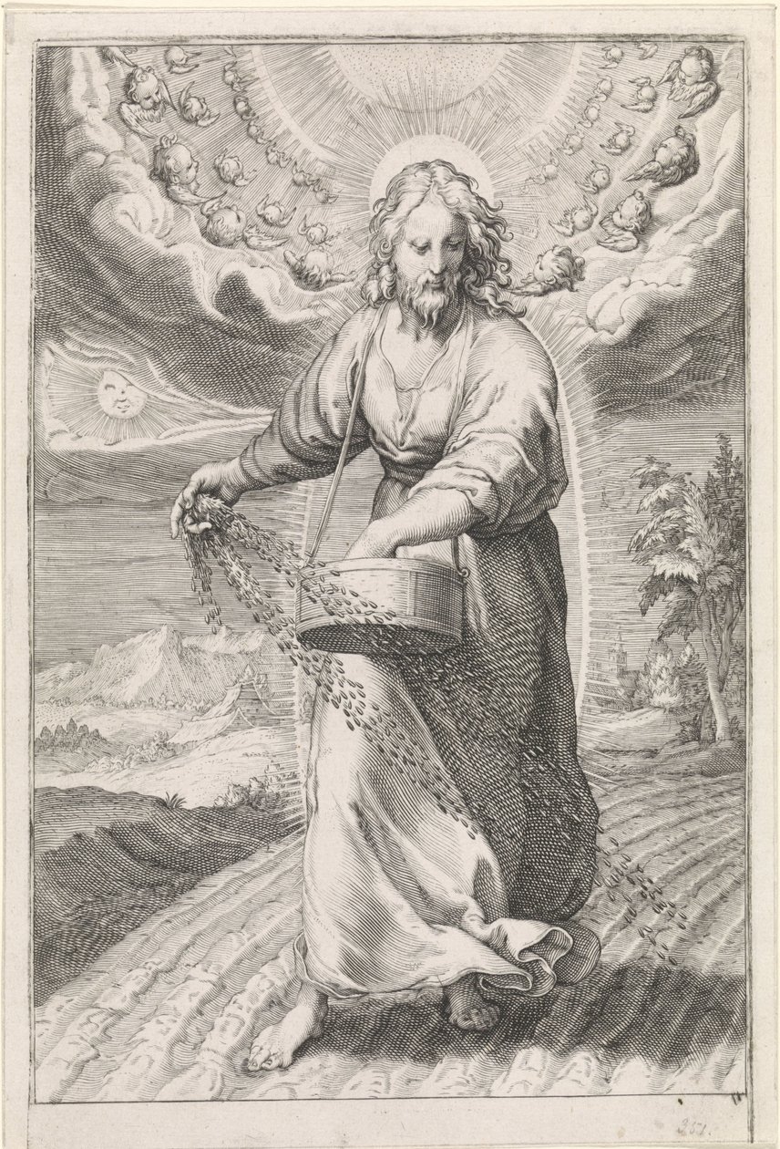 Cristo como semeador Parábola das ervas daninhas entre os grãos (título da série) de Jan Saenredam (attributed to)